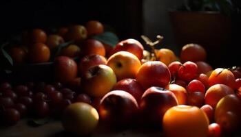 Juicy organic fruits, ripe for healthy eating generated by AI photo