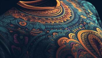 Ornate silk embroidery on antique Turkish pottery generated by AI photo