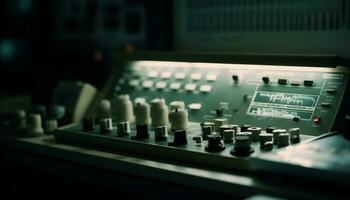 Sound engineer adjusts mixing knob at recording studio generated by AI photo