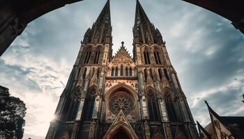 el majestuoso Colonia catedral, un gótico obra maestra de cristiano arquitectura generado por ai foto