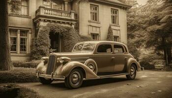 Vintage car with chrome grille and elegant black and white design generated by AI photo