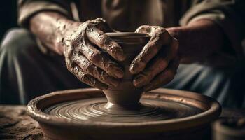 Man Making Pottery Art, Clay Work Close Up Hands Shot Stock Photo