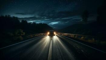 une homme conduite une voiture à nuit, attendre pour le le coucher du soleil  généré par ai 27734851 Photo de stock chez Vecteezy