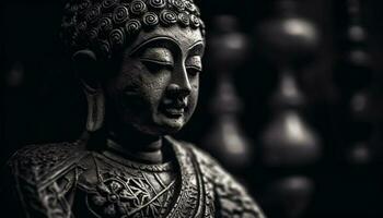 espiritual estatua meditando en antiguo este asiático cultura decoración generado por ai foto