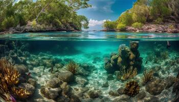 Deep below, a multi colored seascape of beauty in nature generated by AI photo