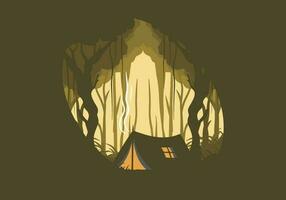 Colorful flat illustration of camping in the jungle vector