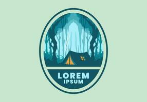 Camping tent in a dense forest flat illustration vector