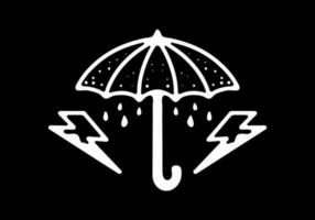 Black and white color of umbrella and thunder tattoo vector