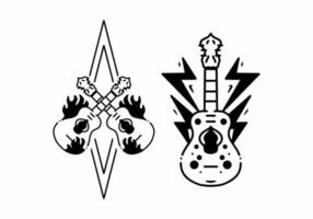 negro y blanco color de guitarra tatuaje diseño vector
