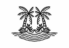 Black and white color of beach and coconut trees tattoo vector