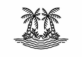 Black and white color of beach and coconut trees tattoo vector