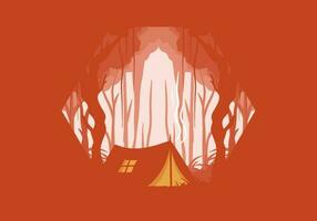 Camping tent in a dense forest flat illustration vector