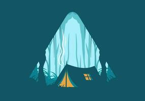 Camping tent in a dense forest flat illustration vector