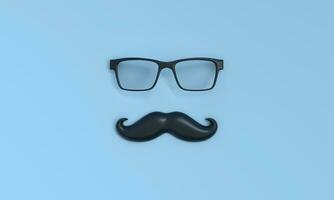 Happy Fathers Day, mustache and glasses on blue background. photo