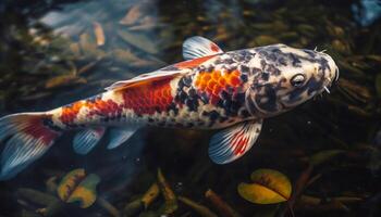 Close up view of koi fishes in clear water. photo