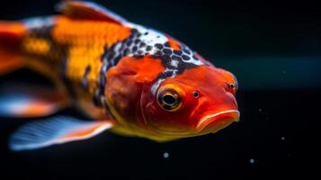 Close up of colorful koi fishes in clear water. photo