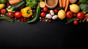 Top view of assorted vegetables with customizable space for text. Copy space. photo