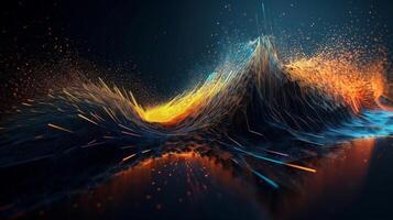 Network line of connecting stream with wave of particles representing information technology. photo