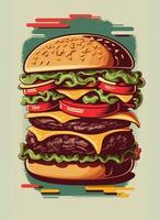 Clásico retro póster desde años 50, años 60 rápido alimento, hamburguesa, hamburguesa con queso entrega. grunge póster. Clásico retro póster desde años 50, años 60 rápido alimento, hamburguesa, hamburguesa con queso entrega. ai generado. foto