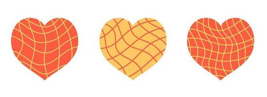 Doodle hearts with wavy grid vector