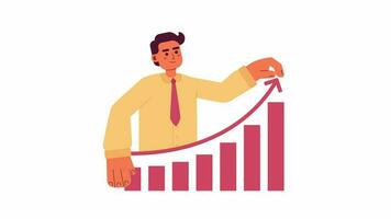 Business growth 2D animation. Analyst pulling arrow up graph 4K video motion graphic. Boost productivity. Profits, sales increase chart colorful animated cartoon flat concept, white background