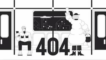 viajero diario al trabajo carril bw 404 animación. carril viajar. vacío estado 4k vídeo concepto, alfa canal transparencia. animado lofi antecedentes. monocromo error destello mensaje para web página no encontró, ui diseño video