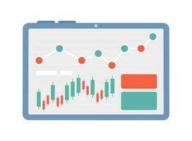 Tablet screen with diagram and charts semi flat colour vector object. Editable cartoon clip art icon on white background. Financial operations progress. Simple spot illustration for web graphic design