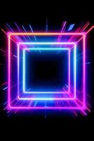 Neon Cyber Frame Social Media Post Mockup with Crystalline Rectangle and Streamer Overlay photo