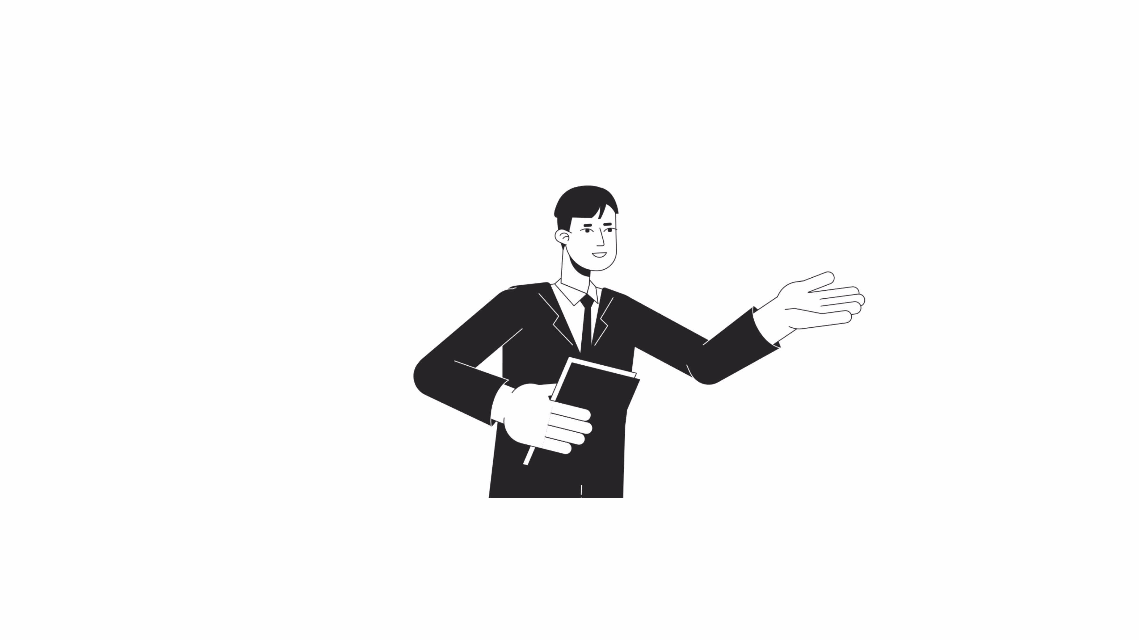 Small business lawyer bw animation. Animated character asian male