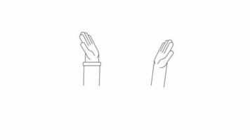 Happy high five bw animation. Animated teamwork hands. Cheerful celebration gesture. Monochrome 2D flat outline cartoon 4K video, white background, alpha channel transparency for web design video