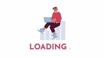 Studying statistics 2D loading animation. Data analytics team employee chart animated cartoon character 4K video loader motion graphic. Male statistician typing on laptop download, upload progress gif