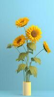 Sunflower Dreams Delightful Blend of Yellow and Sky Blue in a Minimalist Style photo