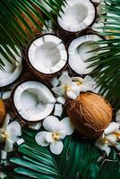 Coconut Slices with Leaves and Flowers for Summer Aesthetic photo