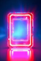 Neon Cyber Frame Social Media Post Mockup with Crystalline Rectangle and Streamer Overlay photo