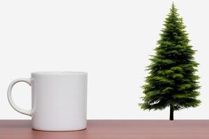 Minimalist White Mug Mockup Clean Desk with Clear Background photo