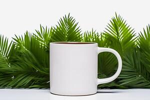 Minimalist White Mug Mockup Clean Desk with Clear Background photo