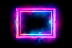 Neon Cyber Frame Social Media Post Mockup with Crystalline Rectangle and Streamer Overlay photo