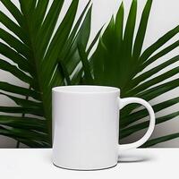 Minimalist White Mug Mockup Clean Desk with Clear Background photo