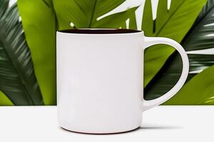 Minimalist White Mug Mockup Clean Desk with Clear Background photo