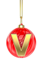 Ball Letter V Gold With Red 3D Render png