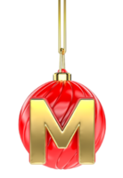 Ball Letter M Gold With Red 3D Render png