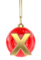 palla lettera X oro con rosso 3d rendere png
