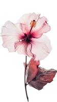 Watercolor Hibiscus Flower Stem on PNG Background. Generative AI. photo