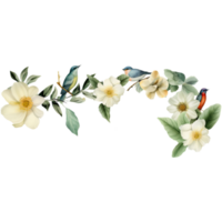 colorato uccelli seduta su bianca Clementina fiore vite. vettore illustrazione. png