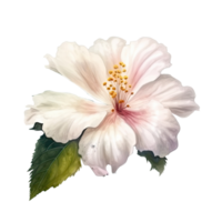 Realistic White Hibiscus Flower and Leaves Illustration Background. png