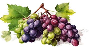 A Fruit Painting of Realistic Grapes Vine Bunch Illustration. Generative AI. photo