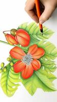 Hand Drawing Realistic Red Flower Bouquet with Pencil. Generative AI. photo