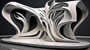 White Modern Abstract Sculpture on Pedestal for Product Showcase. Technology. photo