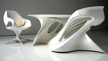 Ultra Modern Furniture of Luxury Chairs with a Table in White Color. Generative AI Technology. photo