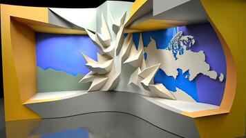 Modern Architecture Interior Wall Design with Map Wallpaper in Colorful. Technology. photo